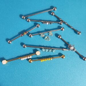 9 Piece Set Silver and Gold Industrial Barbells